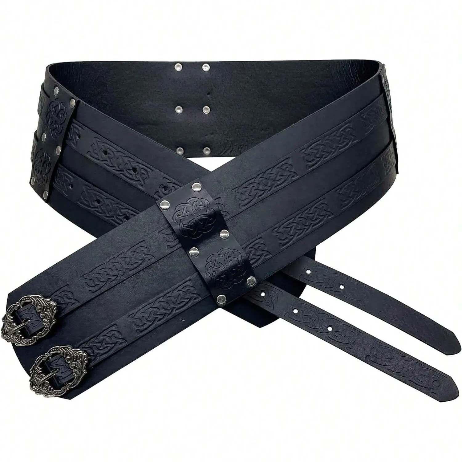 Ceinture en cuir PU Vintage en relief large de Style Viking médiéval nordique, accessoire de vêtements de ceinture d'armure de chevalier de la Renaissance, adapté pour