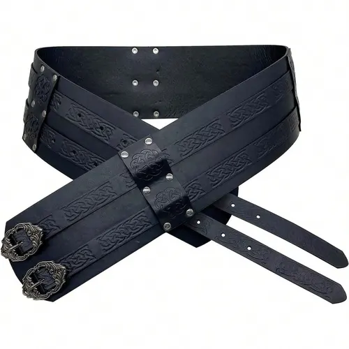 Imagen 2 del producto Cinturón de cuero PU Vintage con relieve ancho estilo vikingo Medieval nórdico, cinturón de armadura de caballero renacentista, accesorio de ropa, adecuado para