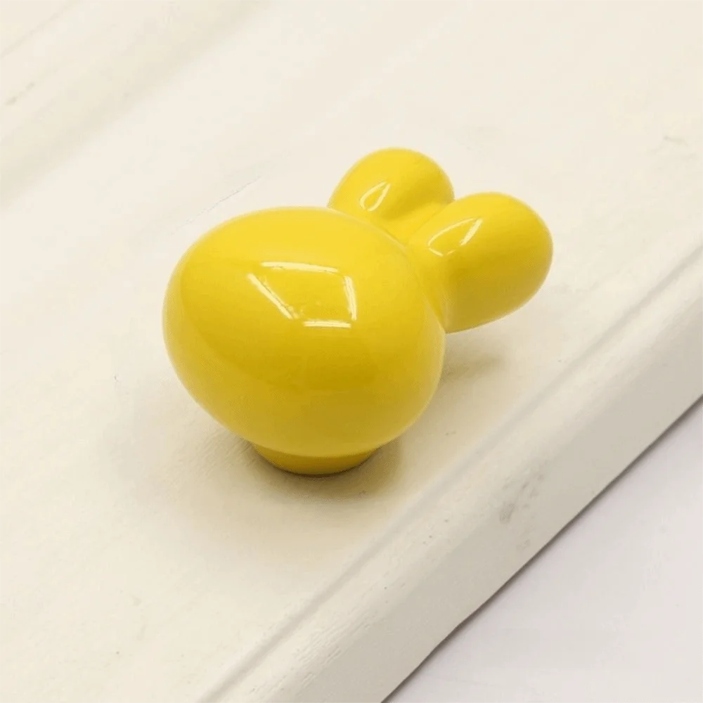Single Hole Ceramic Drawer Knobs Solid Metal Thread Rounded Soft Edges Cartoon Furniture Handles Smooth Glossy Ceramic