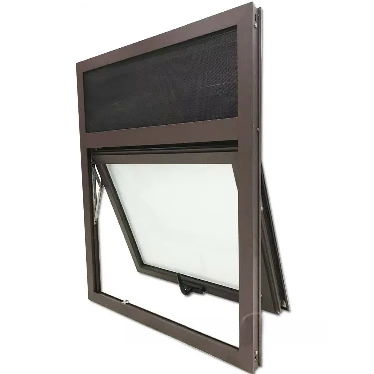 French aluminum top hanging window waterproof frosted glass vertical shutters awning window bathroom
