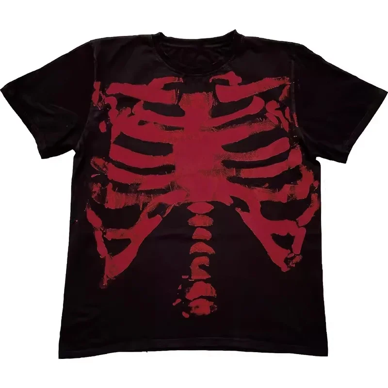 AT Absurd Town Blackred Black Red Skull Dark Goth Goth Y2K Shibuya Kurzarm-T-Shirt Herrenbekleidung Grafik-T-Shirts