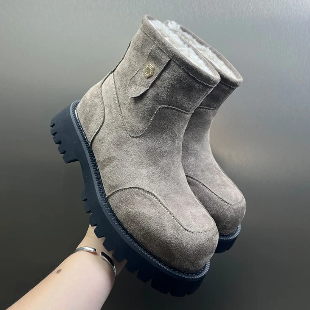

Careaymade-Winter Style Ugly Cute Big Head Snow Boots Bread Boots Men Women Thick Bottom Heightening Knee High Warm Cotton Boots