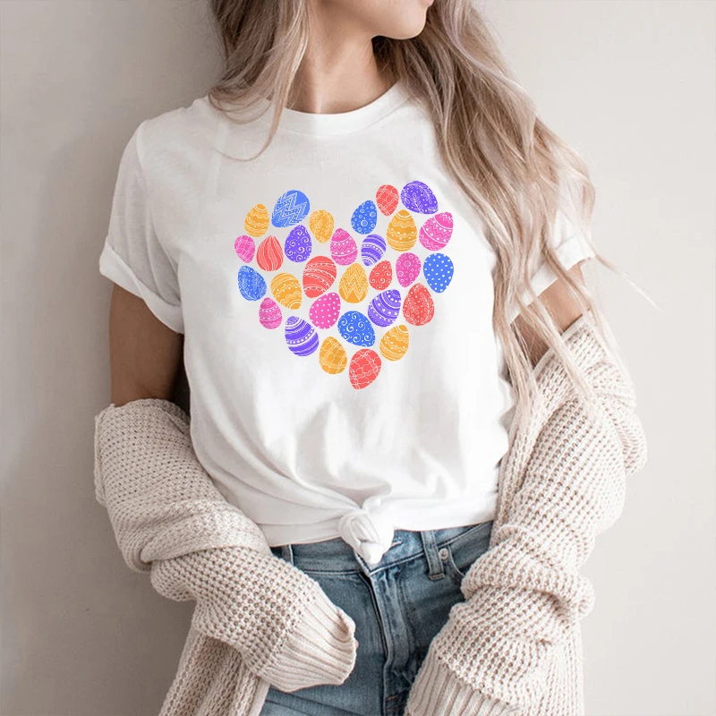 Easter Basekt Eggs T-Shirt Women Fashion Shirt Cute Bunny Print Tops Harajuku Aesthetic Streetwear Easter Gift for Lady De Mujer