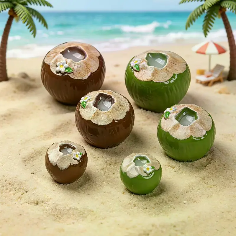 6pcs Simulated 3D Green Brown Coconut Juice Resin Decor Accessories Mini Figurines For Pendant Making