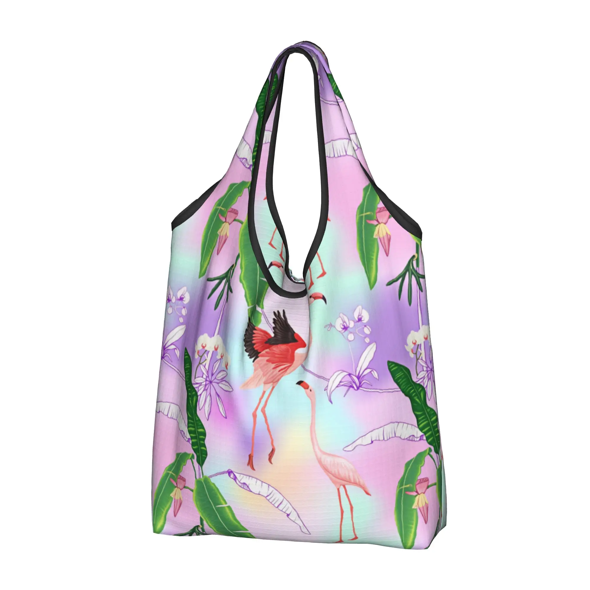 Flamingo Hawaiian Style Palm Monstera Shopping Bag Fashion Shopper Tote Shoulder Bag Tropical Plants And Flowers Handbag