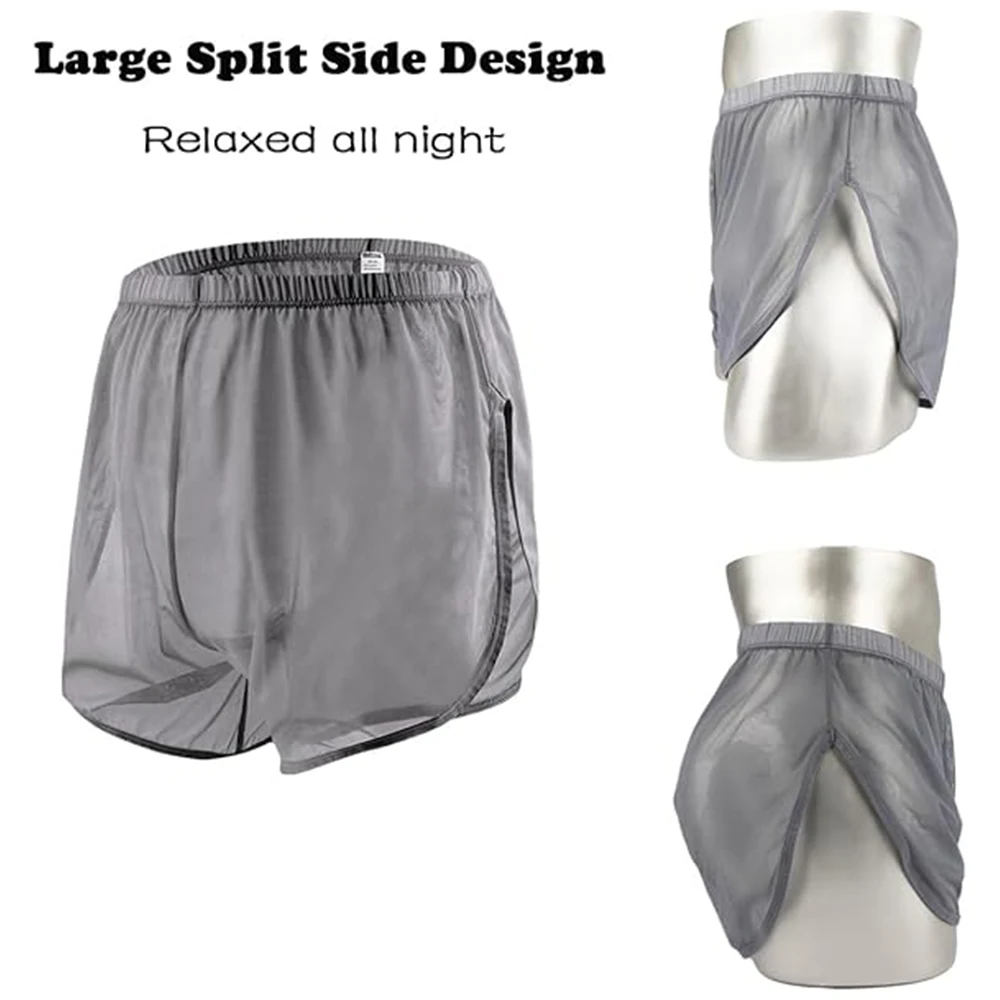 Zonbailon Men's Sexy See-Through Boxers Shorts Split Side Mesh Breathable Underwear M-3XL