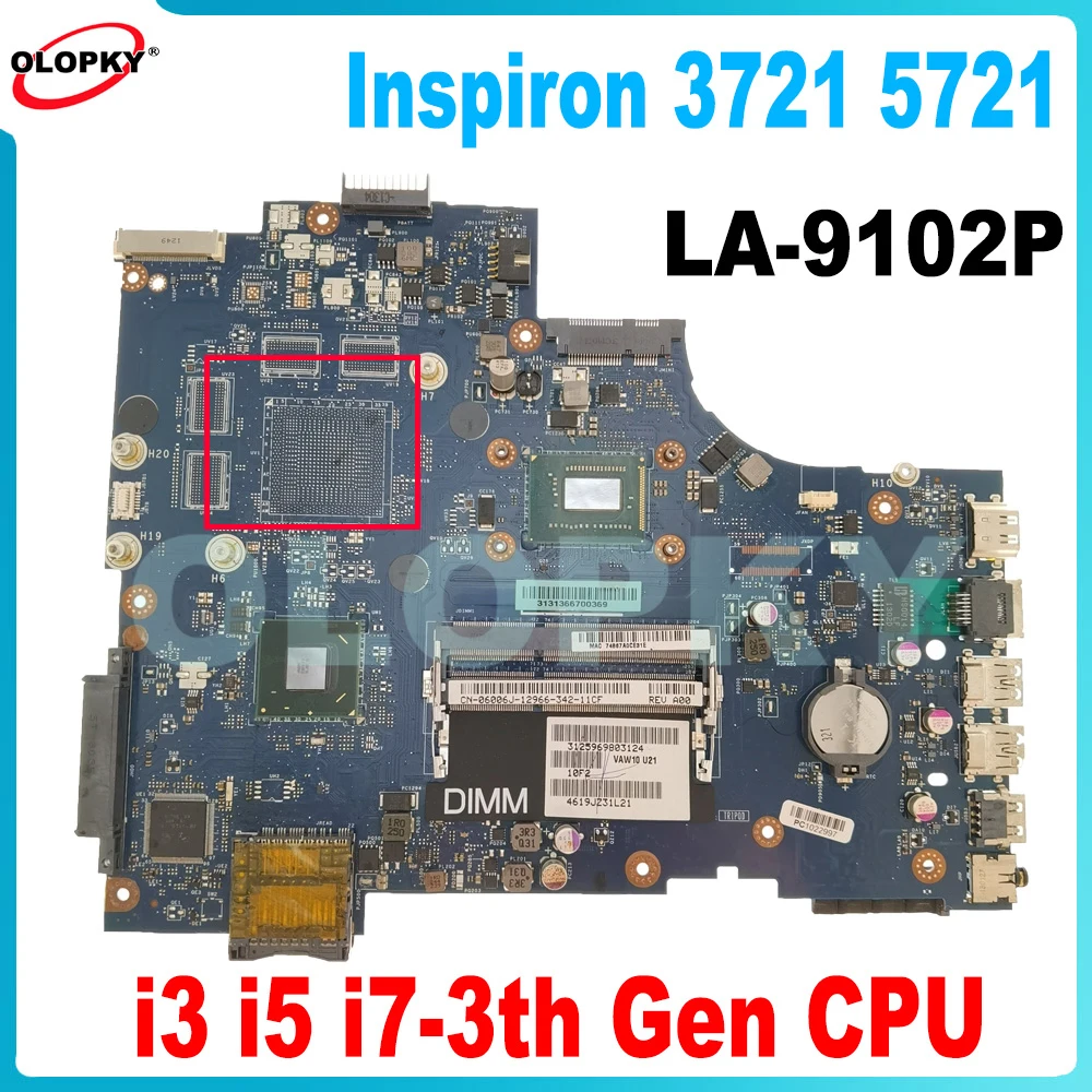 

LA-9102P motherboard for Dell Inspiron 3721 5721 laptop motherboard 0WTY0Y WTY0Y 06006J with i3 i5 i7-3th Gen CPU DDR3 100% test
