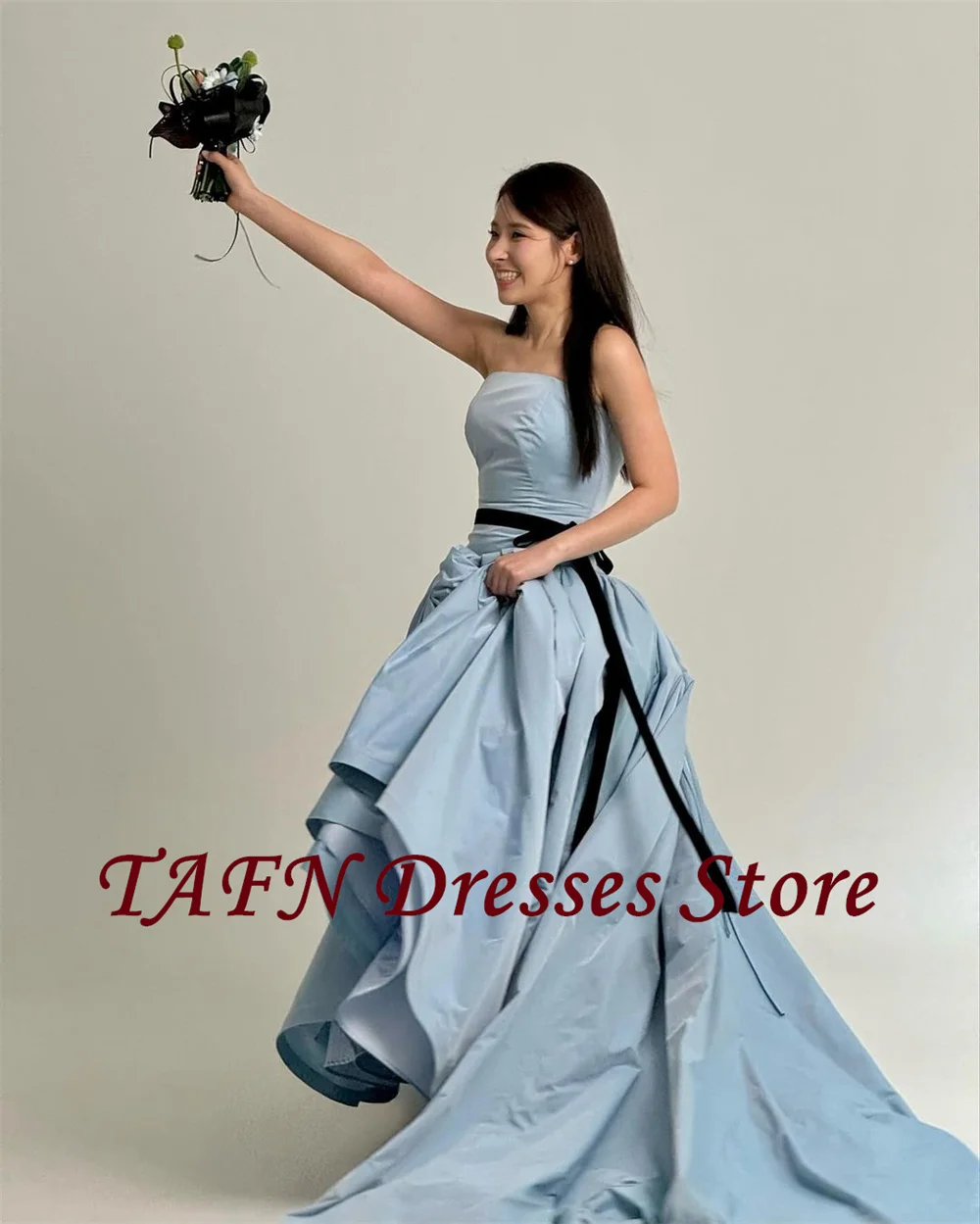 TAFN 2025 New Korea Wedding Shooting Dresses Strapless A-line Sleeveless Blue Bridal Gown Simple Elegant Reception Dresses