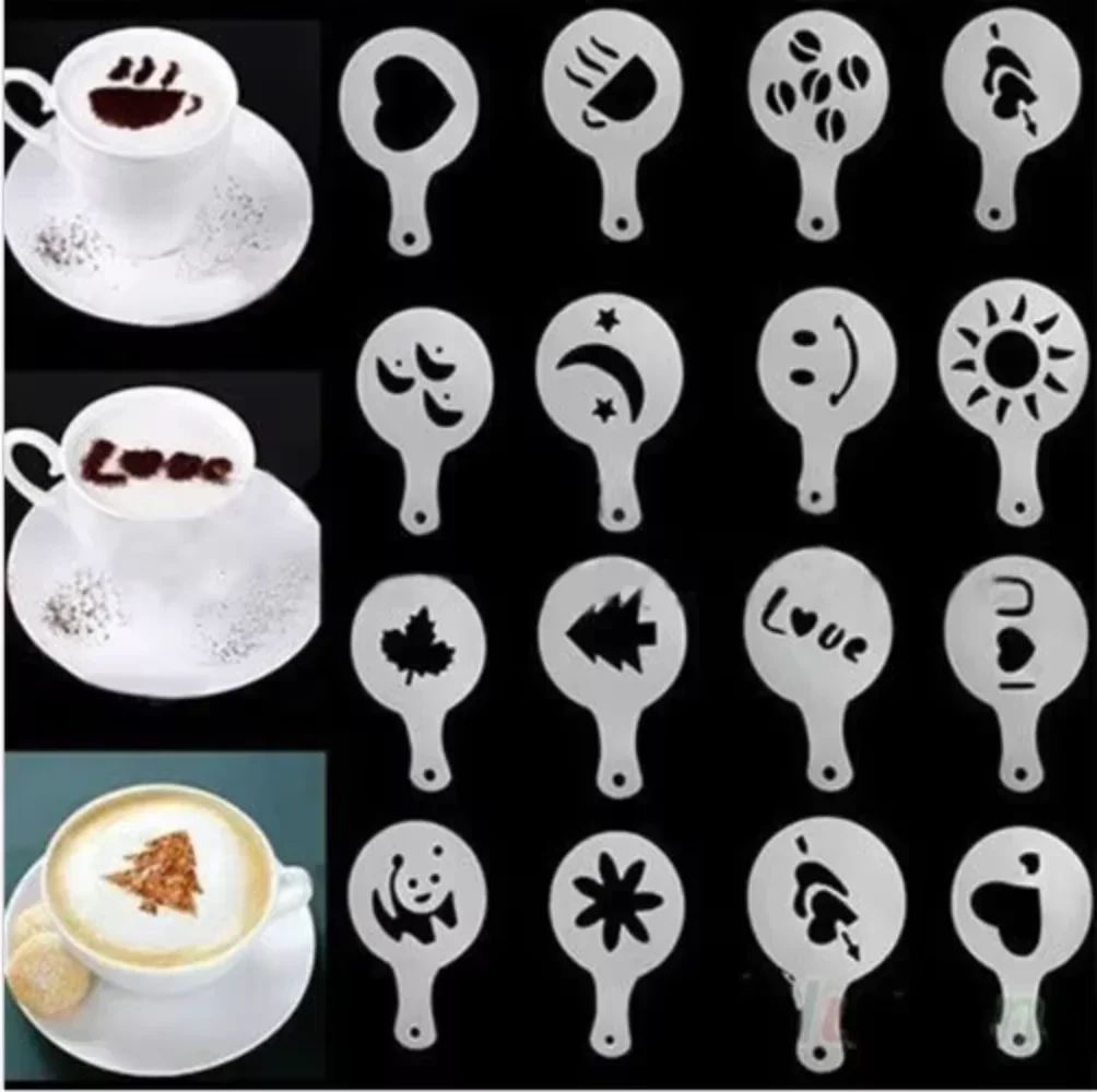 

32Pcs/set Fashion Cappuccino Coffee Barista Stencils Template Strew Pad Duster Spray Tools
