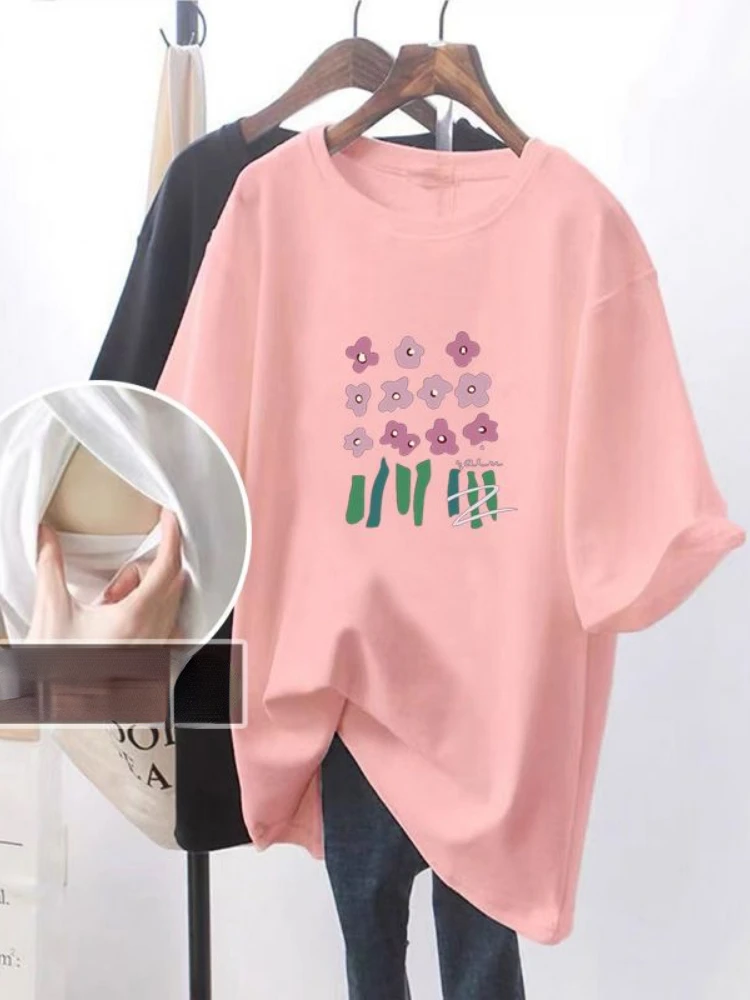 Summer Women\'s Maternity Nursing Tops Casual Short Sleeve Side Pregnancy Breastfeeding Tshirt Solid Pregnant photoshoot Top