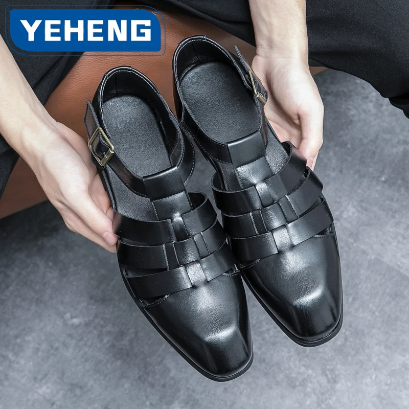 

Summer New Men's Dress Shoes Casual Breathable Sandals Leather Shoes Male Designer Comfortable Hollow Out Buiness Sandals Homme