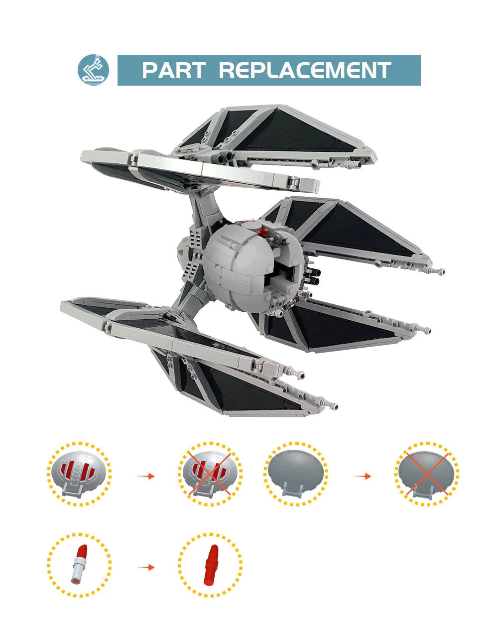 Spaceship TIE Interceptor Defender Combat Building Block Model Kit MOC Imperial Battle Fighter Craft Brick Toy Kid Birthday Gift