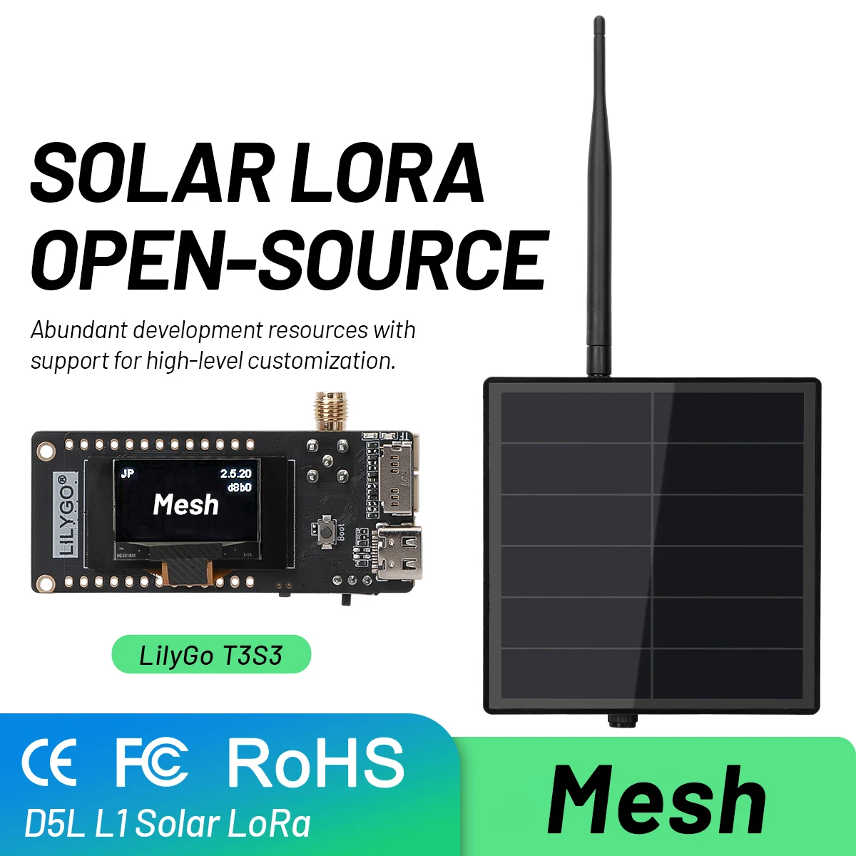 5W Solar Panel 2.4G 868MHz 915MHz Solar Node LILYGO T3S3 V1.2 ESP32-S3 LoRa Module SX1262 BLE WiFi for Meshcore/Mesh LoRa IoT