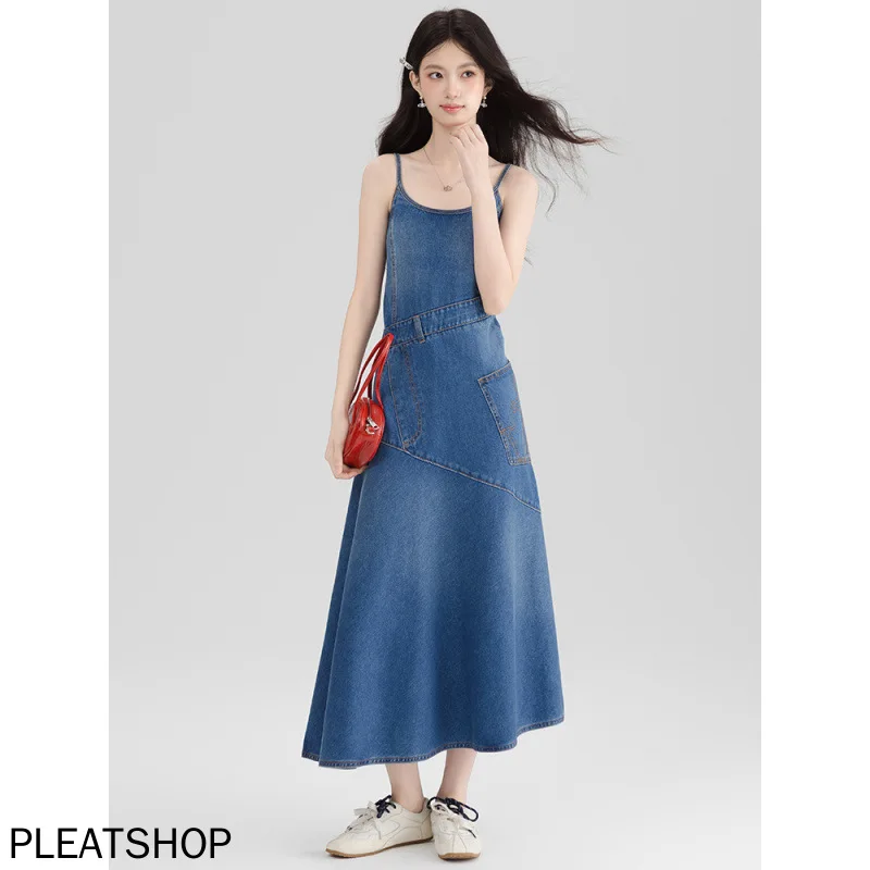 

Blue Denim Halter Dress Women's Summer New Loose Casual Irregular Mid-length Dress