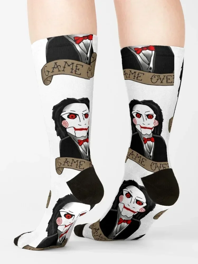 Billy the Puppet de Saw e Jigsaw Socks tênis corrida rugby meias mulher masculina