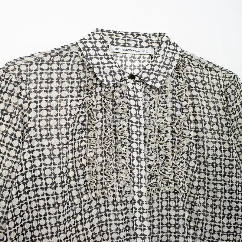 

Women's Long Sve Collared irt Front Layered Decorative Print 2024 Autumn Winter New Arrival Versatile Sle Regular Length
