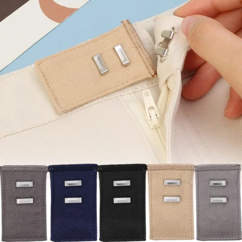 1pcs Cotton Extenders Elastic Extended Buttons Adjustable Clothes Fastener Trousers Pants Jeans Waist Belt Extension Snap Buckle