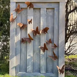 15 Pcs Rustic Metal Butterfly Outdoor Wall Art Decor Rusty Metal Garden Decor for Garden Fence Yard