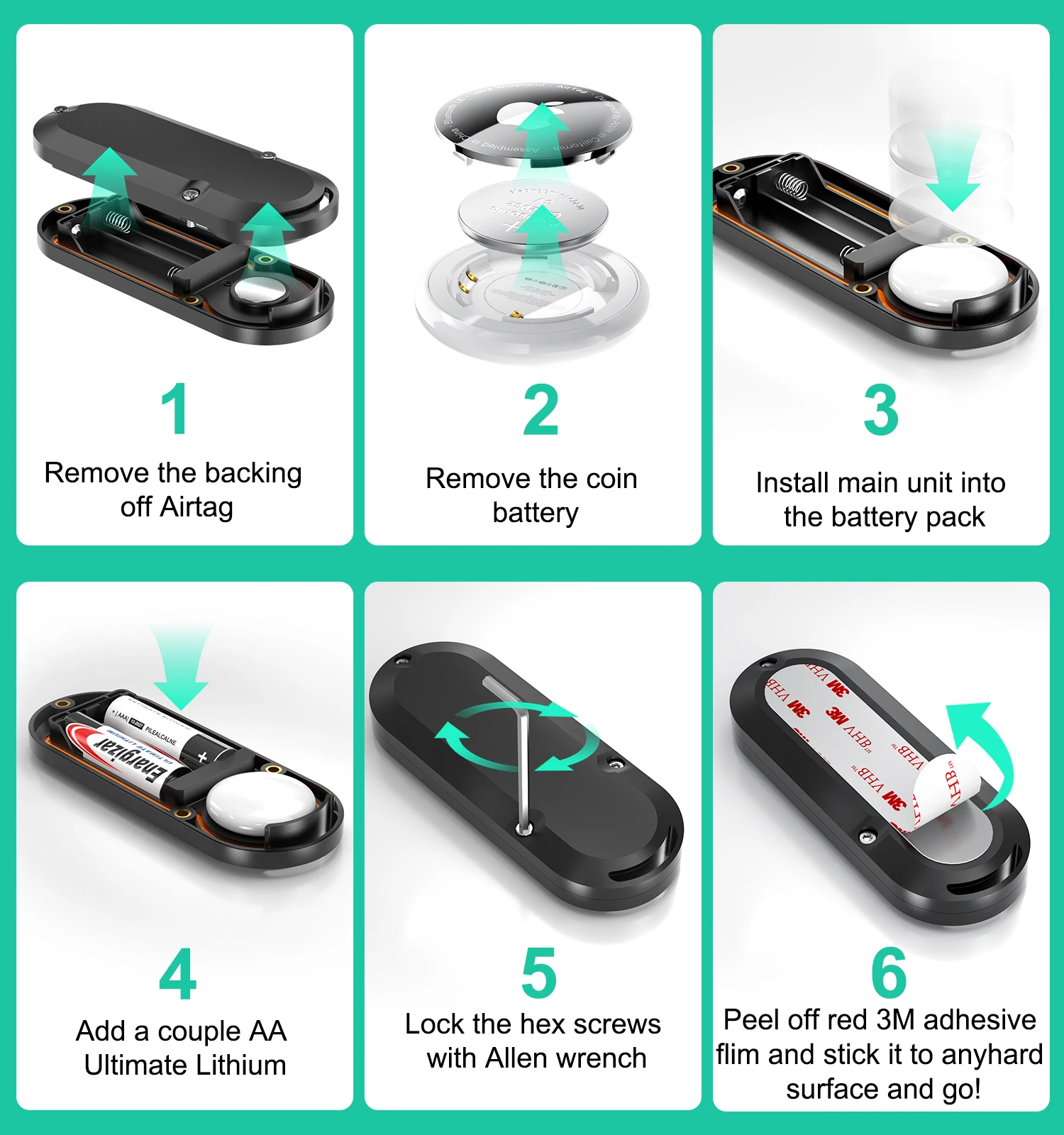 Waterproof Magnetic For AirTag 10 Year Extended Life Case Mini CR2032 Battery Replacement Charger Case with Stick and Hanging