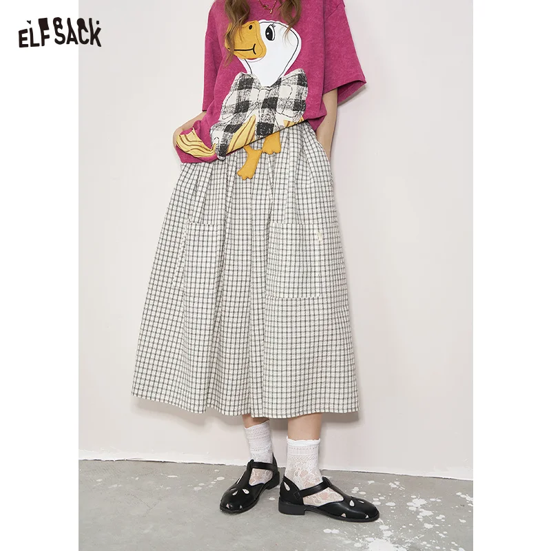

ELFSACK 2025 Summer New Arrival Retro Casual Plaid Wide-Legged Trousers Loose Thin Nine-Minute Dress Trousers For Women