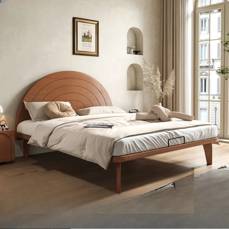 Ultra-thin bedside flush edge solid wood bed small apartment ash wood tall feet modern simple 1.5 meters