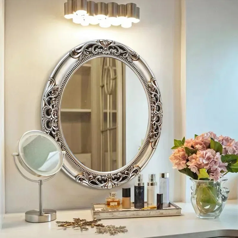 

P Solid wood cartoon oval mirror sky arc defogging wall hanging bathroom mirror bedroom mirror