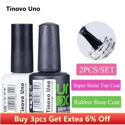 Tinovo Uno Rubber Base Coat Top Coat for Gel Nail Polish 2 PCS/Set 15ML Semi Permanent Vernis UV Long Lasting Primer Nails Art