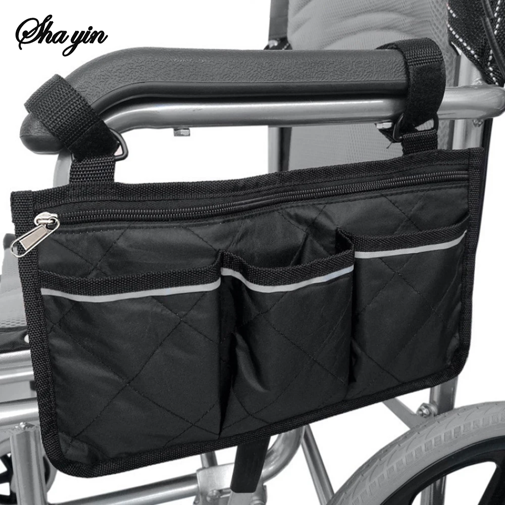 Wheelchair Bag Waterproof Pouch with Secure Reflective Strip Large Capacity Walker Storage Multifunctional Organizer Bag