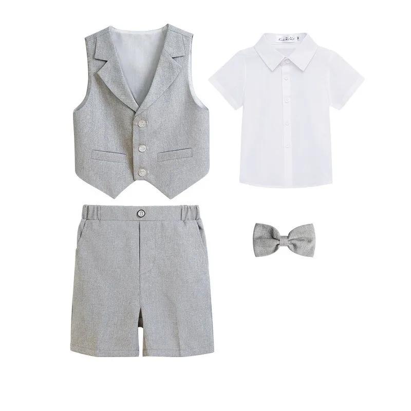 Uniforme Sвd'Été pour Enfants, Vêtements Ao.com, Uniforme Formel de Mariage Imbibé, Costume de Performance de Piano, Gentleman, 4 Pièces