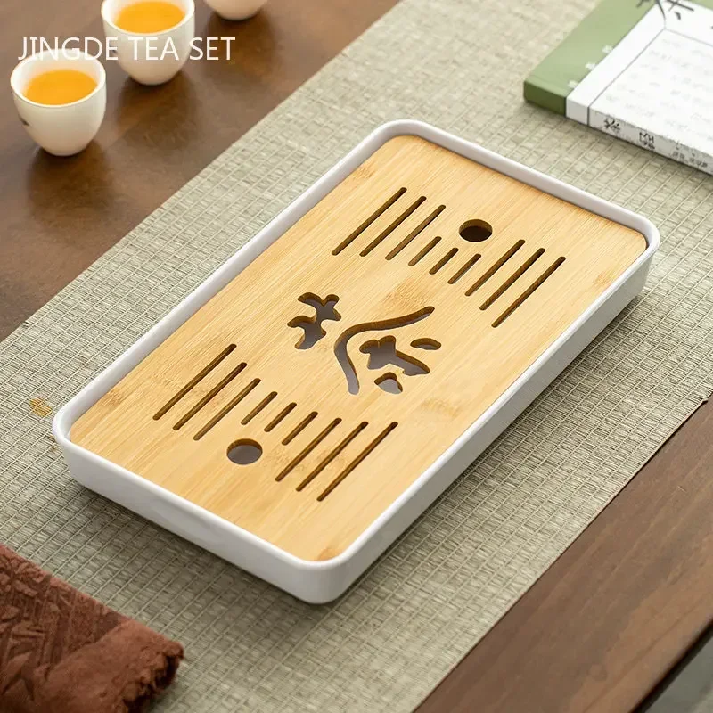 Chinese Natural Bamboo Tray Drainage Water Storage Tea Tray Traditional Tea Set Trays Decorative Household Drawer Tea Board