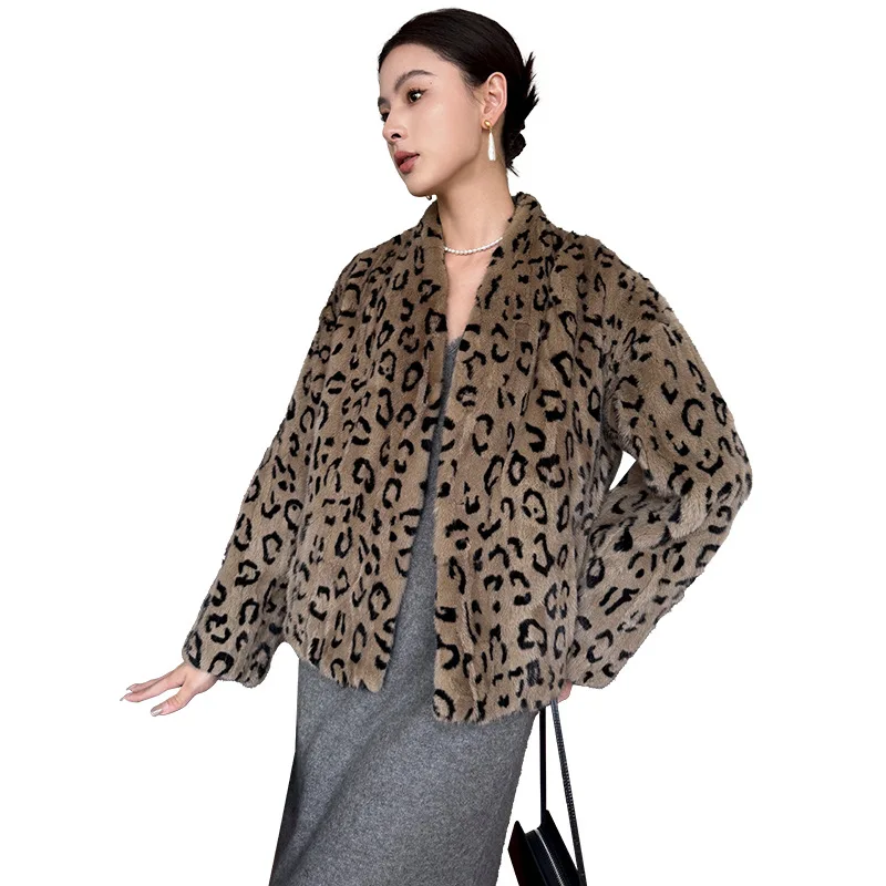 Manteau court en fourrure de vison pour femme, élégant, imprimé léopard, à la mode, polyvalent, nouvelle collection automne hiver, qualité supérieure