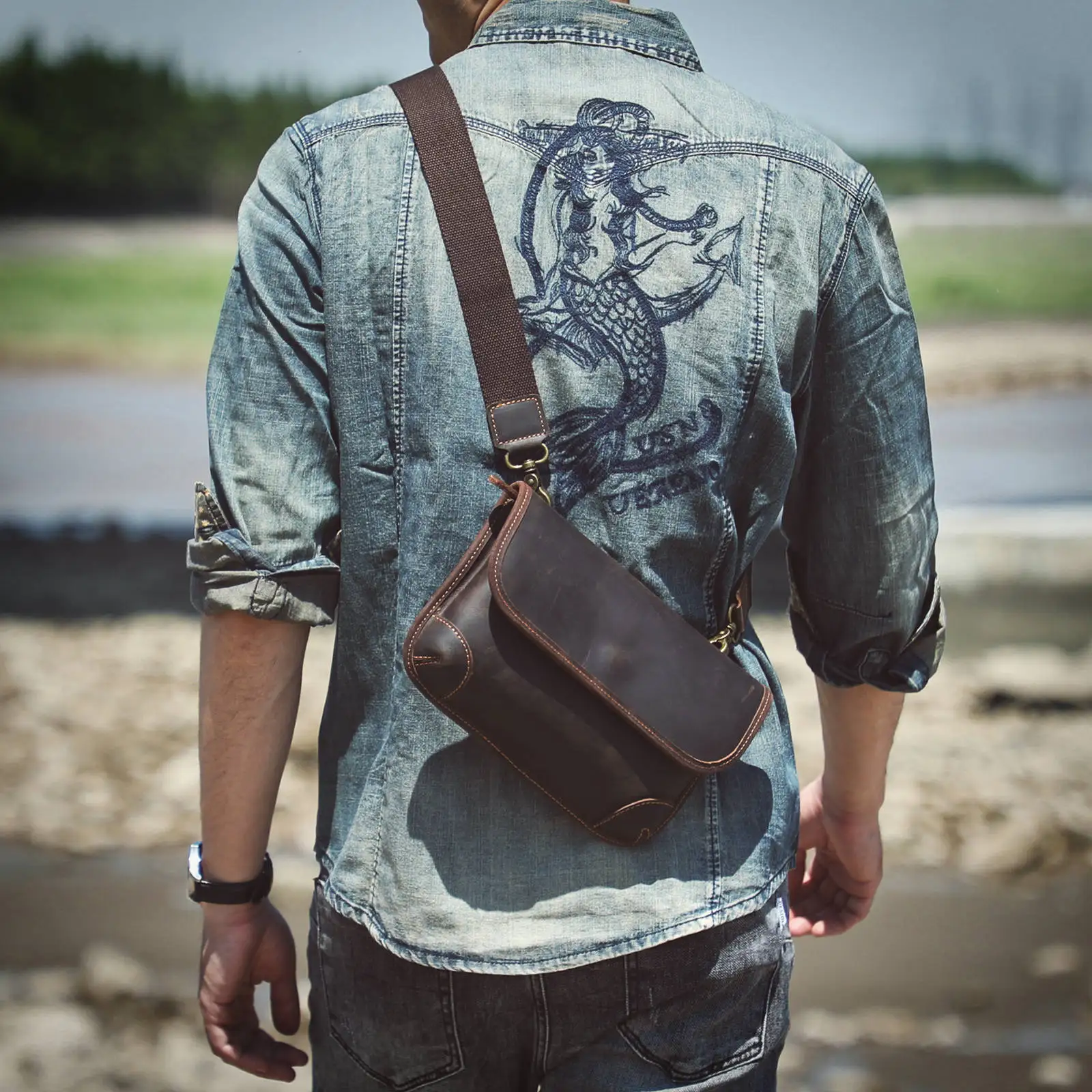 S. Arbeiter Echt leder Herren Umhängetasche, Umhängetaschen einfache Mode Rindsleder Tasche, Crazy-Horse Leder lässig Vintage-Stil – Detail 3
