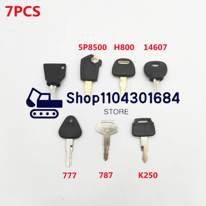 7PC Ignition Keys Excavator Construction Machinery Key Kit 14607 5P8500 K250 H800 For JCB For Tractor