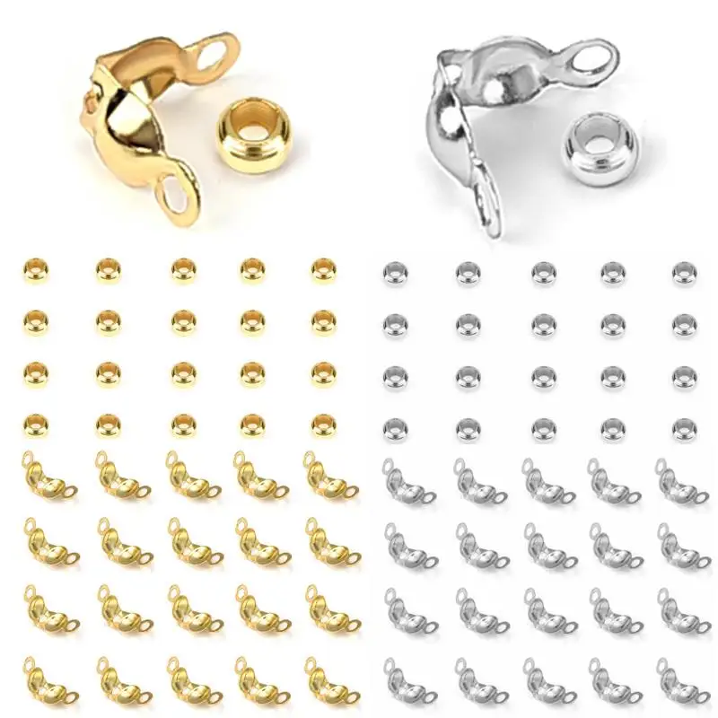 

100pcs/lot Stainless Steel Gold Color Connector Clasp Crimp End Beads Findings Kit DIY Bracelet Necklace Jewelry Making 2030