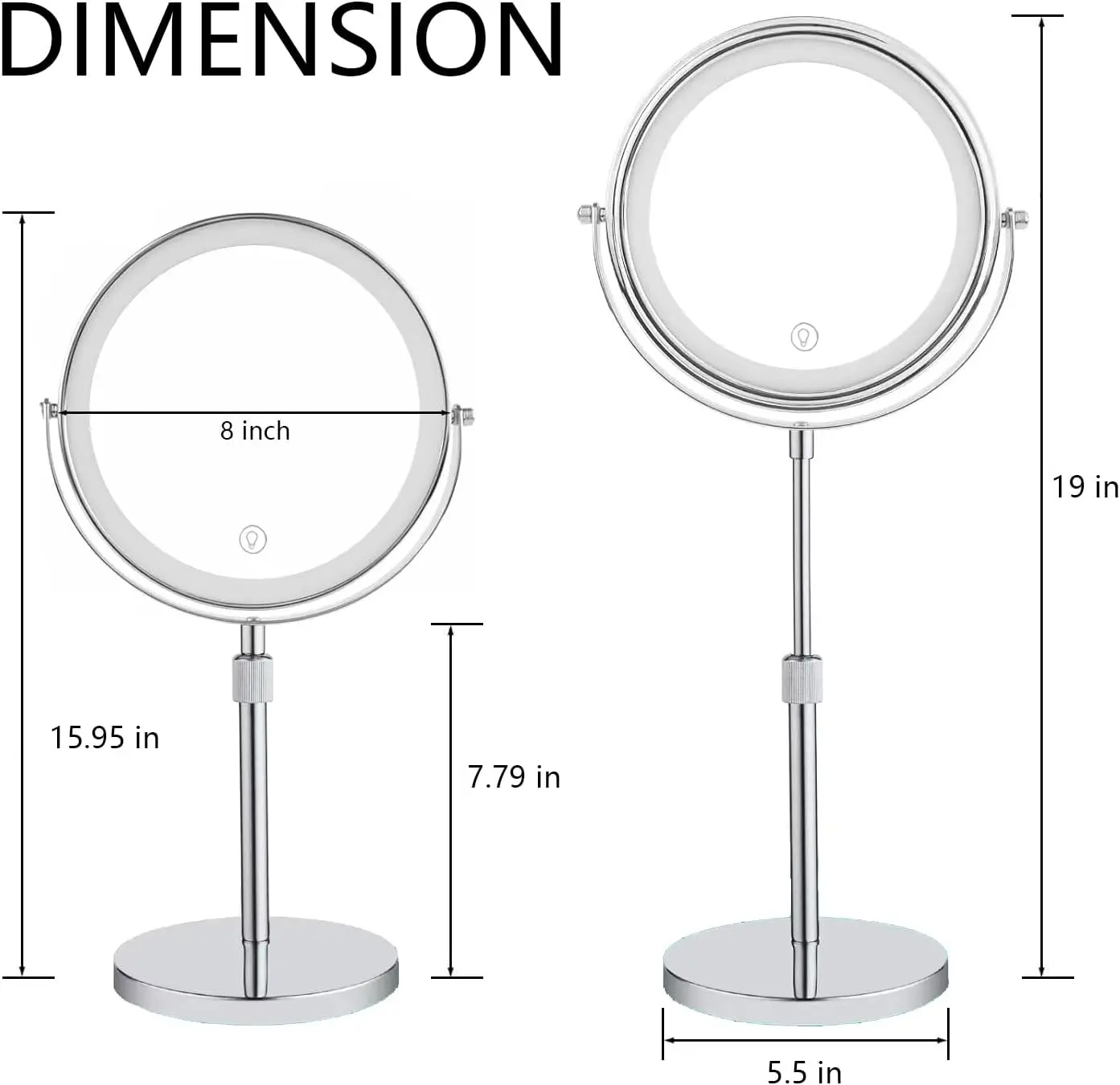 3 Colors LED Vanity Mirror Adjustable Brightness Height Makeup Mirror Cosmetic Mirror For Dressing Table