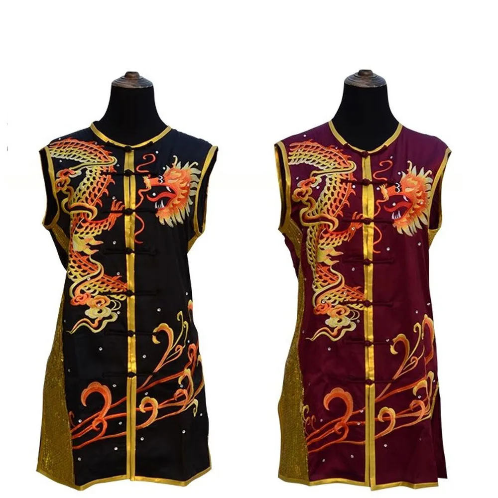 Customize unisex wu clothing nanquan sleeveless uniforms martial arts kung fu embroidery dragon costumes wushu suits