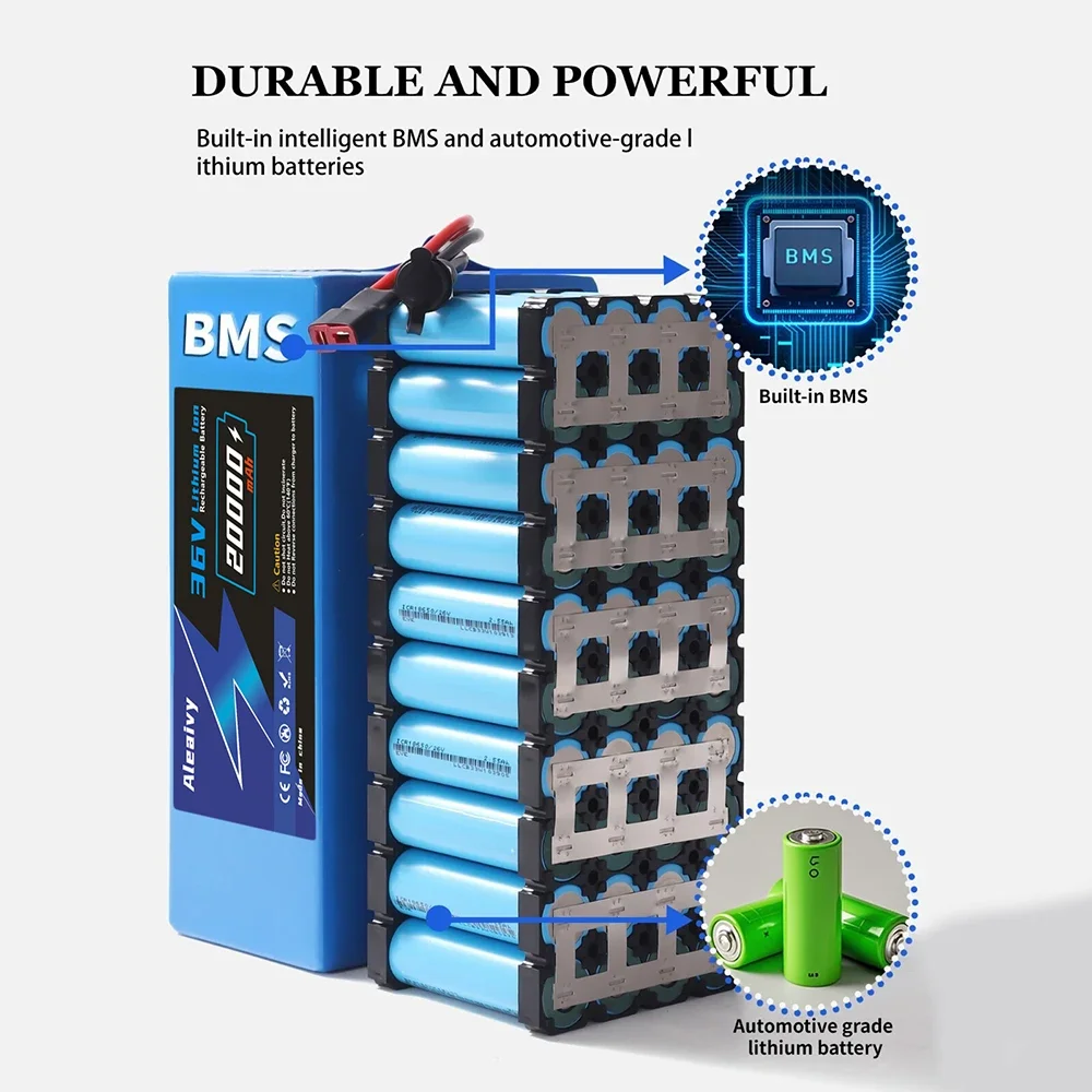 36V Li-ion 20Ah Rechargeable Battery Pack with 30A BMS Intelligent Protection for E-Scooter Mobility Chair Folding Bike