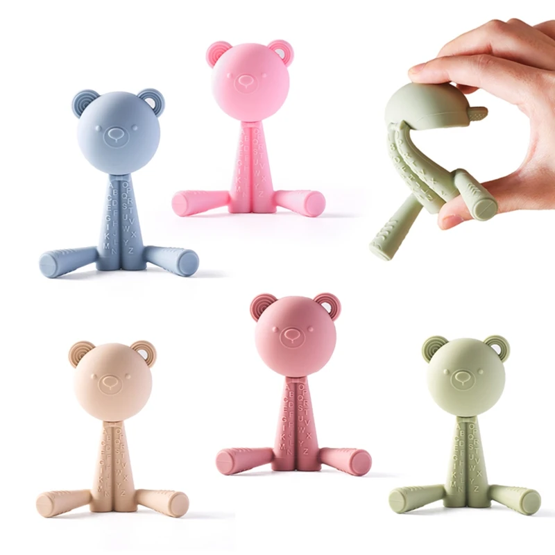 1PC Baby Silicone Rattle Toys Cartoon Bear Shape BPA Free Silicone Teether Toys 0-12Months Rattle Silicone Teether Toy Baby Gift