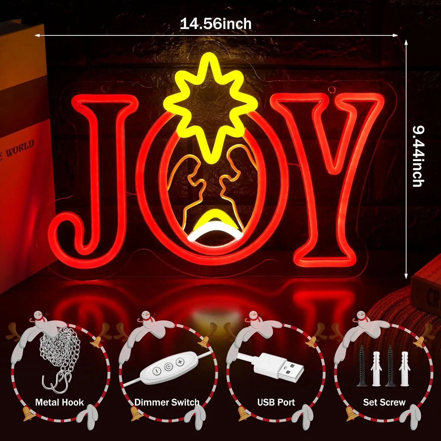 Joy Nativity Scene Neon Sign USB Dimmable LED Lights For Window Home Bedroom Wall Christmas Tree Hanging Decor Christmas Gifts
