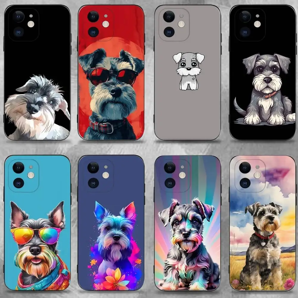 

Cartoon Schnauzer Dog Phone Case For iPhone 16,15,14,13,12,11 Plus,Pro Max,XS,X,XR,SE,Mini,8,7,Soft Silicone Black Cover