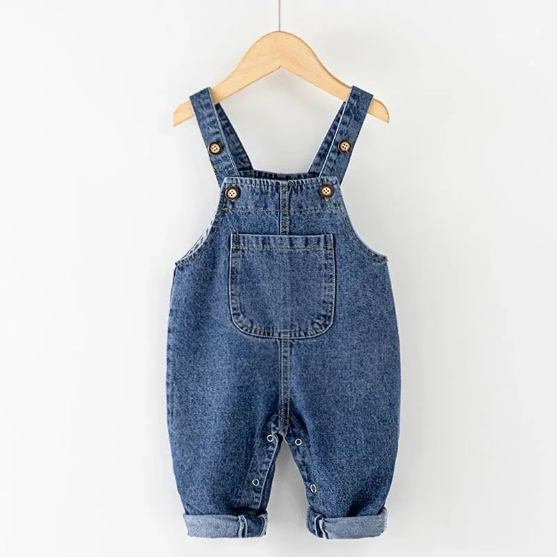 

Children Casual All-Match Denim Trousers Spring Autumn New Baby Denim Overalls Boys Girls Universal Large Pocket Decor Overalls