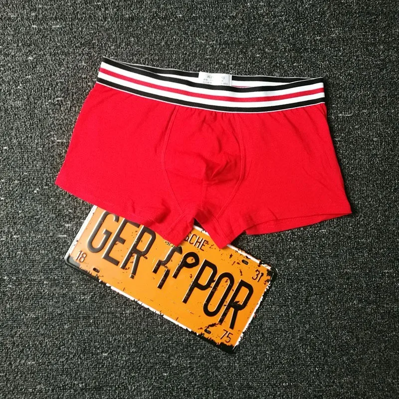 TOPMen\'s Cotton Boxer Underwear Men\'s Fashion Stripe Belt Solid Color Underpants Ultra Soft Comfy Breathable Male Panties Shorts