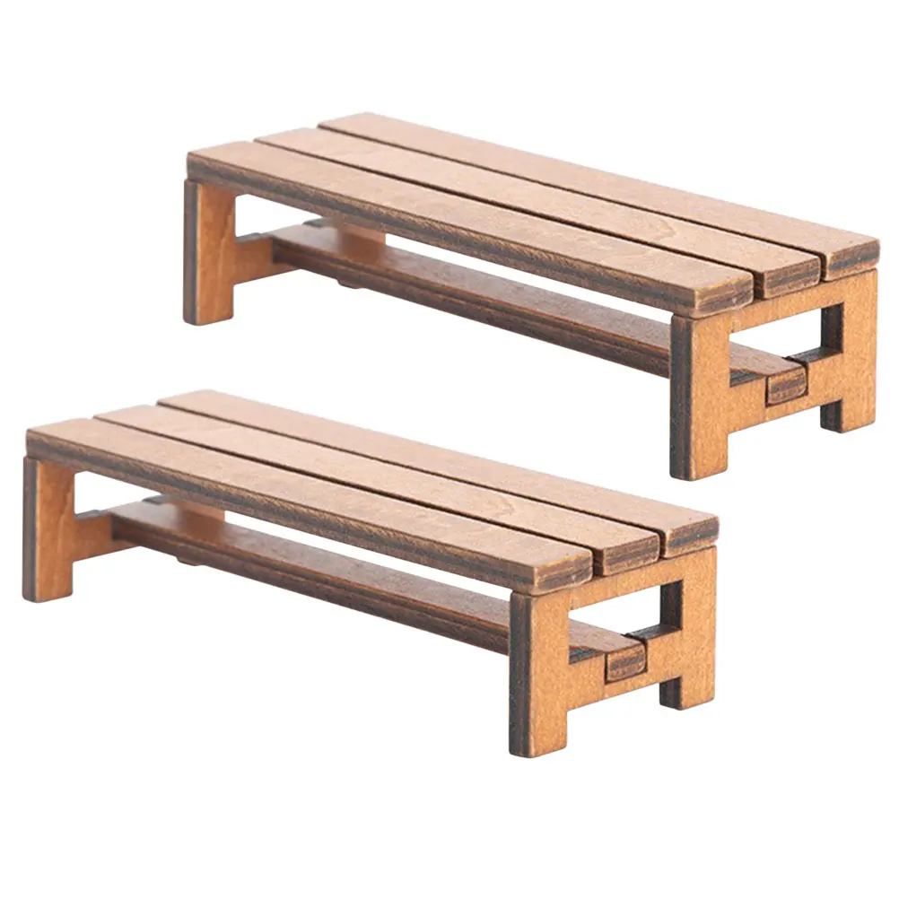 

2pcs Mini Wooden Chair Props Brown Realistic Bench Model Dollhouse Decor Miniature Furniture House Bench Prop Storage