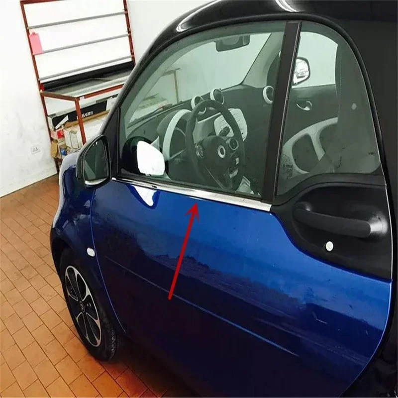 

WELKINRY For Smart Fortwo C453 3rd Generation 2015-2024 Stainless Steel Car Body Door Window Frame Bottom Lower Cover Trim