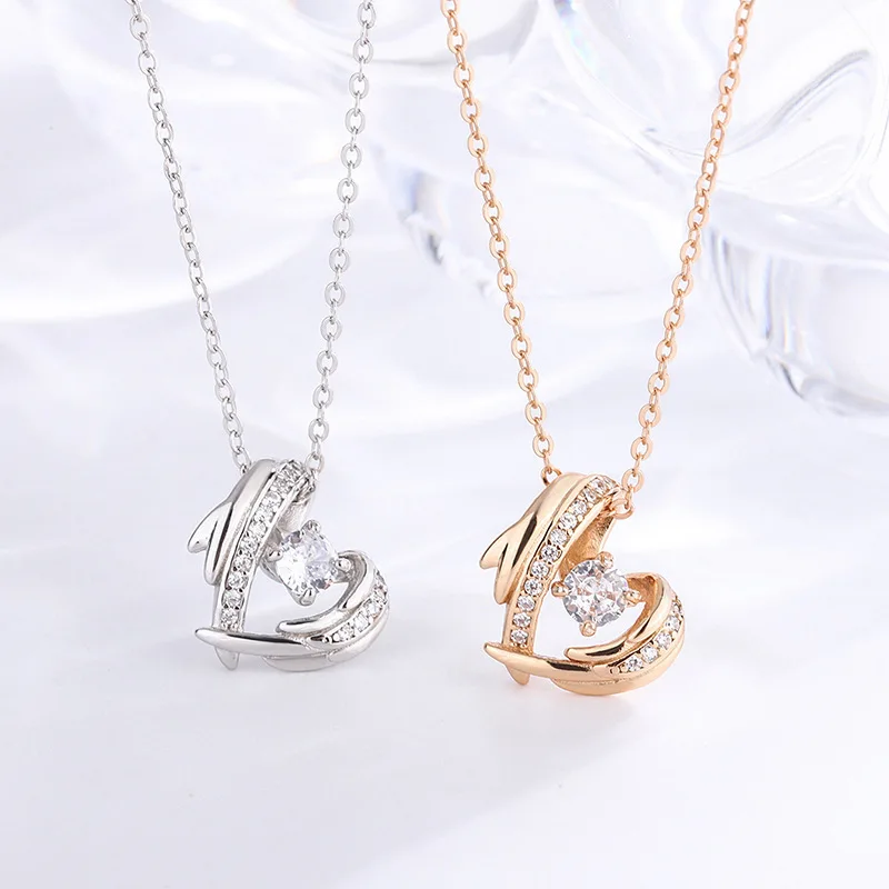 

S925 Sterling Silver Angel Wings Love Heart Pendant Fot Women Shiny Necklace Wedding Jewelry Gifts Fashion Necklace for Girls