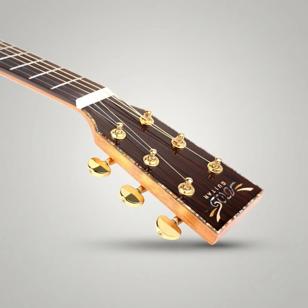 Dreadnought Round Body Acoustic Guitar Natural Gloss Top Dark Back Art Lady Inlay Gold Tuners 6 Strings for Beginners, Practice