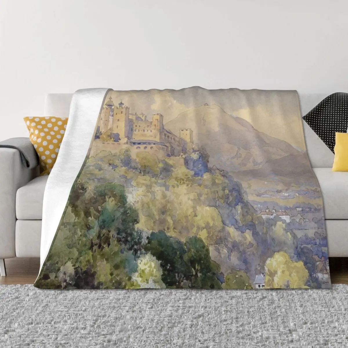 

Overlooking the Hohenwerfen Fortress in Salzburg by Edward Theodor Compton Throw Blanket Thins Luxury Brand Summer Blankets