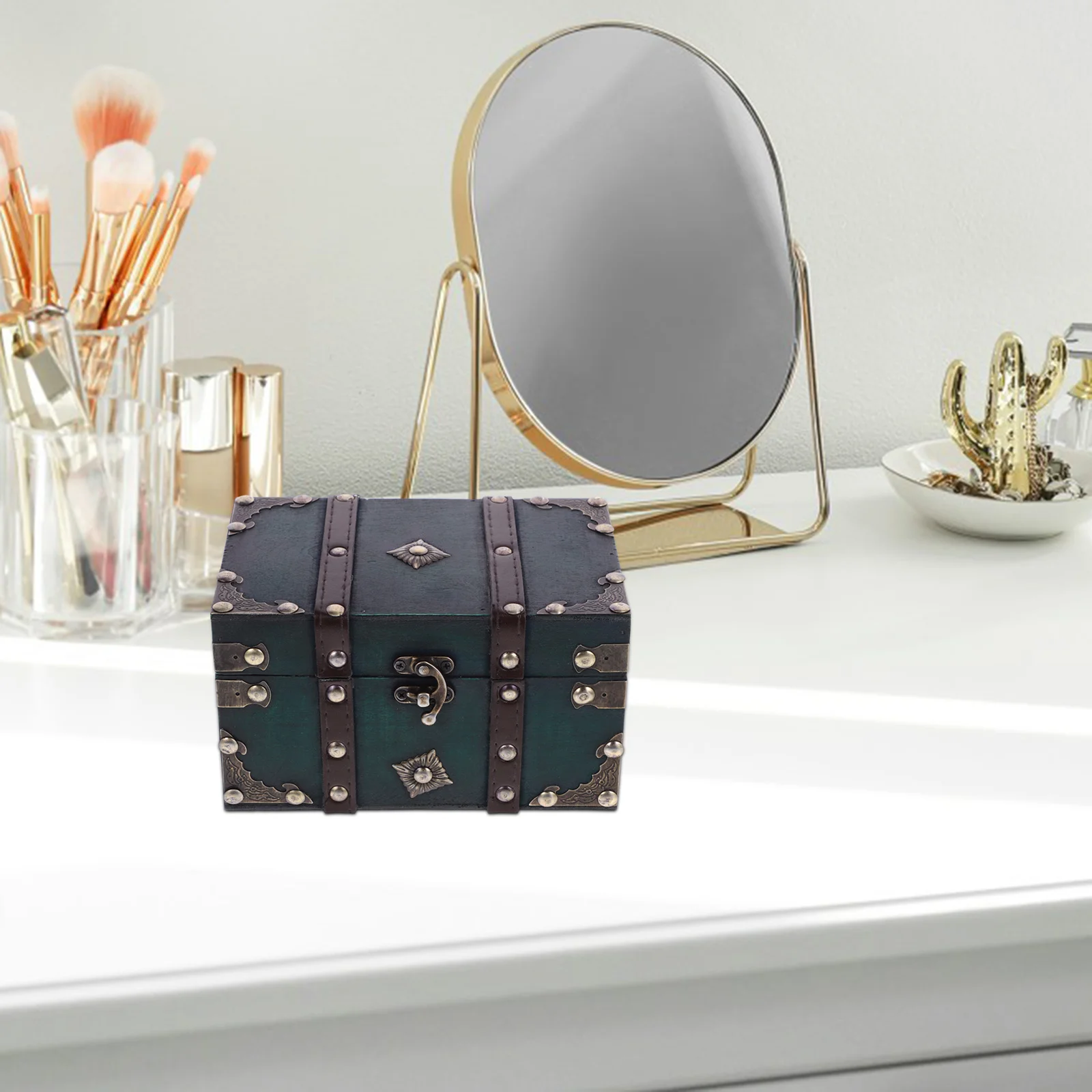 

Wooden Treasure Vintage Style Storage Box For Jewelry Home Organizer Small Treasure Chest Gift Box Photo Prop