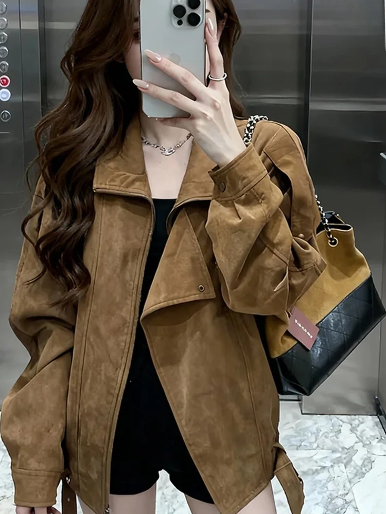 Sli ort Jaet in pelle da donna, bellissimo cappotto invernale coreano Sle, capispalla chic in pelle color caffè