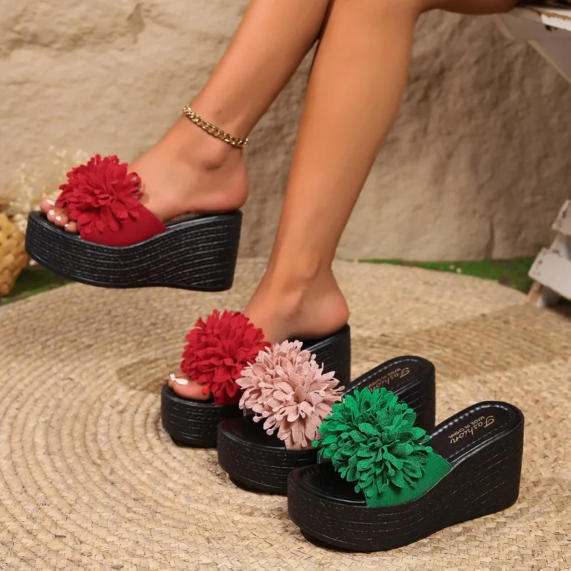 2025 zapatos de mujer, zapatillas de plataforma para mujer, zapatillas informales, sandalias de cuña alta con punta redonda Floral para mujer, Ж tijales Оь